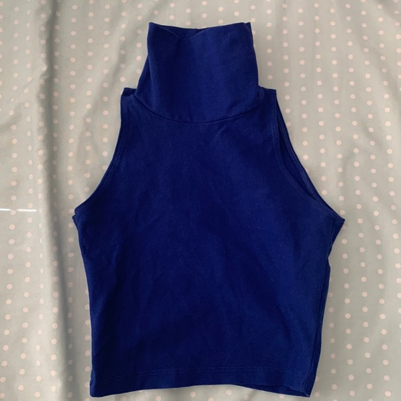 American Apparel SLEEVELESS TURTLENECK CROP TOP Size XS in Royal Blue - Picture 2 of 4